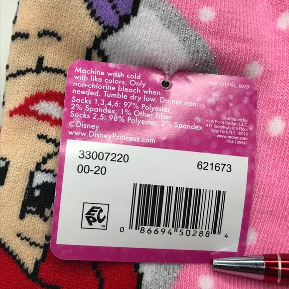 6 Pair Girl's Disney Princess No Show Socks Size 4-10 New - Picture 5 of 6